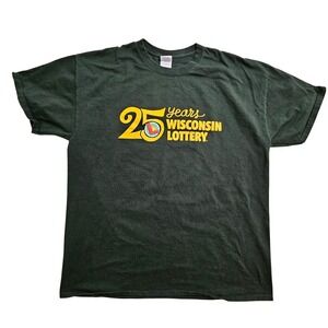Gildan T-Shirt XL Green Wisconsin Lottery‎ 25 Years Graphic Promo Tee 2013
